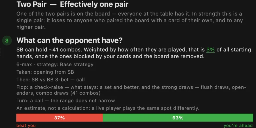 BluffLog hand review naming the strategy the range came from